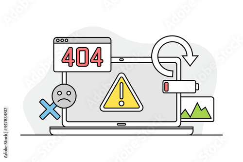 Laptop Monitor with Error and Low Battery Charge as Programmed Machine for Operation Vector Illustration