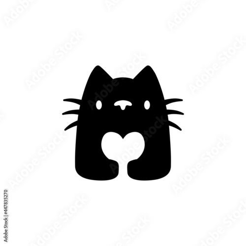 cat love heart pet negative space logo vector icon illustration