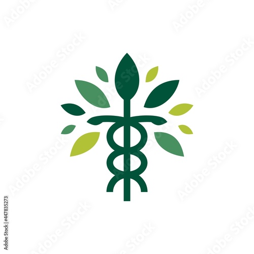 caduceus leaf tree logo vector icon illustration