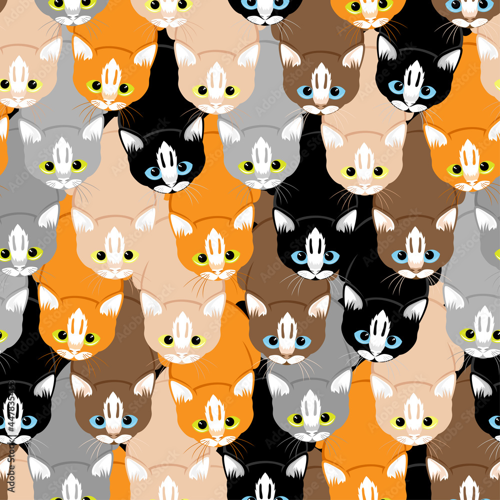 Seamless pattern with cute cats looking up. Seamless pattern with cute cats looking up.