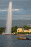 view of the lake of geneva and the water jet in Geneva, Switzerland