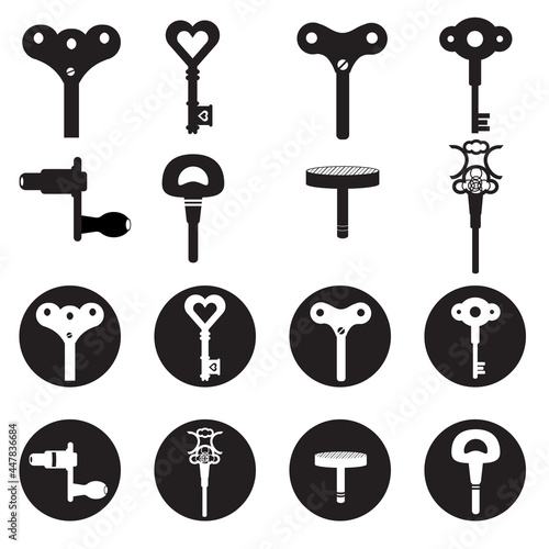 wind up key icon set cartoon isolated simple vector flat design style icon on white background or old toys isolated on white.