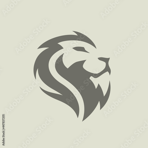 Majestic male Lion face icon symbol. Premium wild African cat animal head vector illustration.