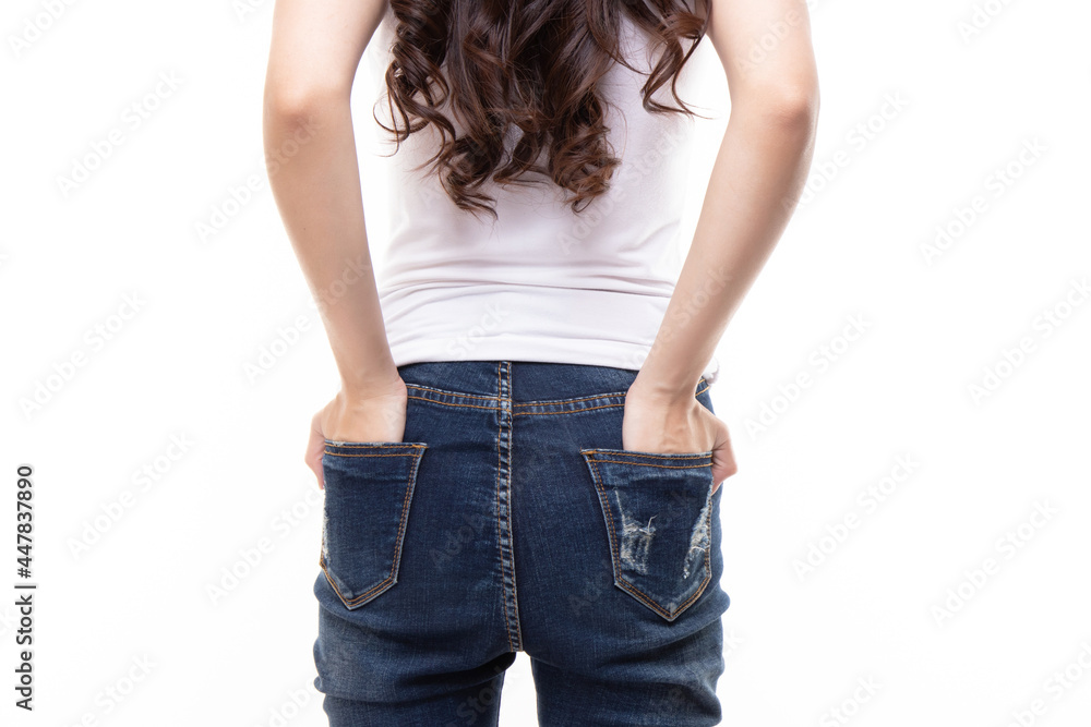 Attractive beautiful young asian woman with long hair brunette wearing white casual T-shirt standing isolated on white background. Studio beauty shot concept. Attractive beautiful young asian woman with long hair brunette wearing white casual T-shirt standing isolated on white background. Studio beauty shot concept.