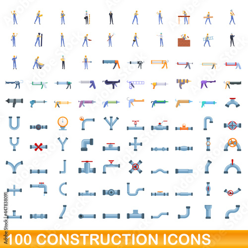 100 construction icons set. Cartoon illustration of 100 construction icons vector set isolated on white background