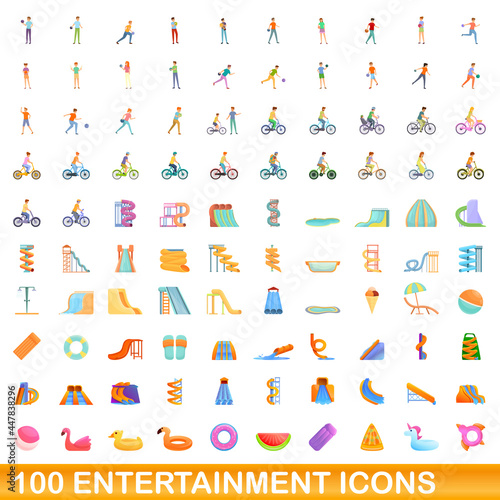 Wallpaper Mural 100 entertainment icons set. Cartoon illustration of 100 entertainment icons vector set isolated on white background Torontodigital.ca