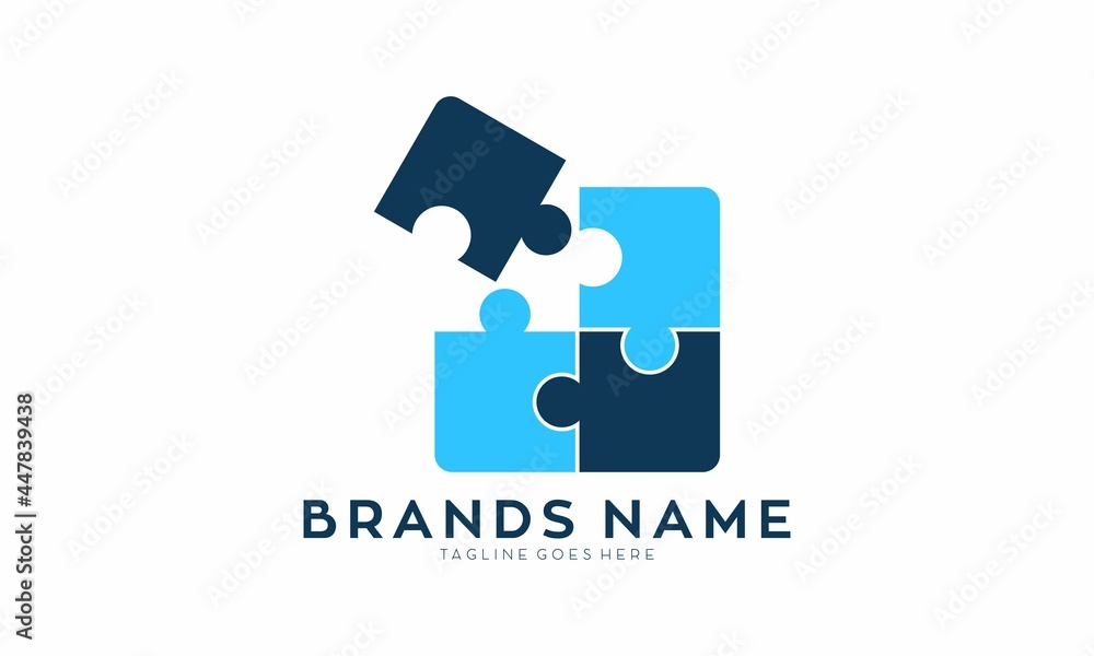 Blue puzzle icon logo