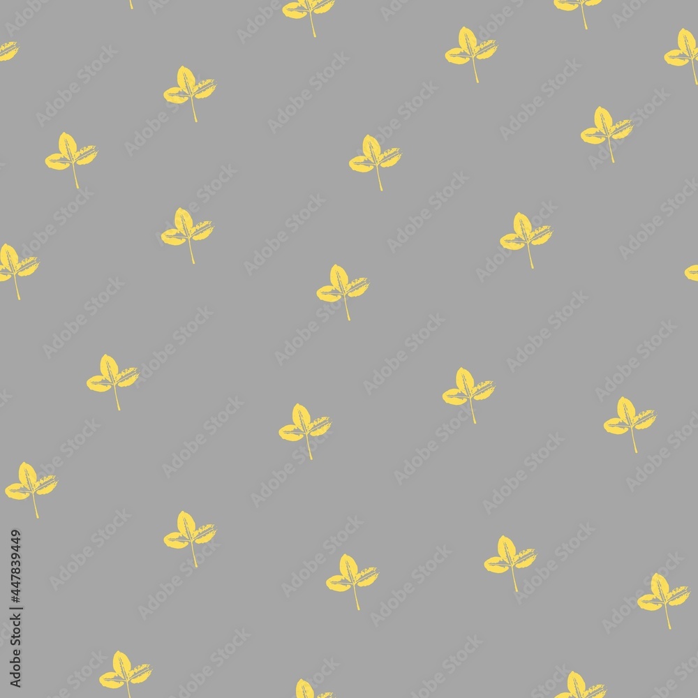 Seamless pattern with prints of yellow leaves on a trendy gray background. Grunge leaf print. Printing on fabric, wallpaper, packaging, stamp or leaf print Seamless pattern with prints of yellow leaves on a trendy gray background. Grunge leaf print. Printing on fabric, wallpaper, packaging, stamp or leaf print
