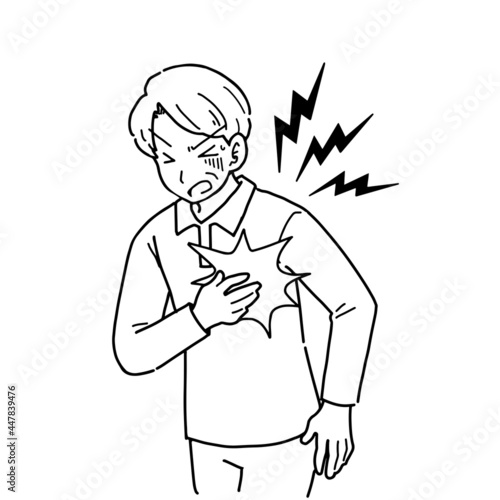 動脈硬化で心臓に激痛がはしったシニア男性のイラスト