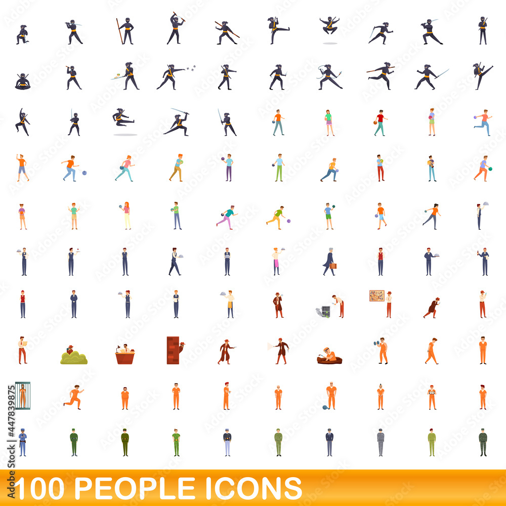100 people icons set. Cartoon illustration of 100 people icons vector set isolated on white background