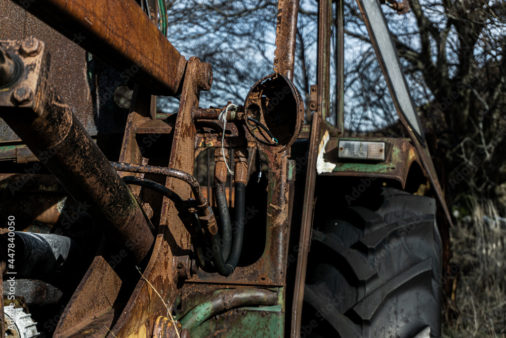old rusty tractor close up
