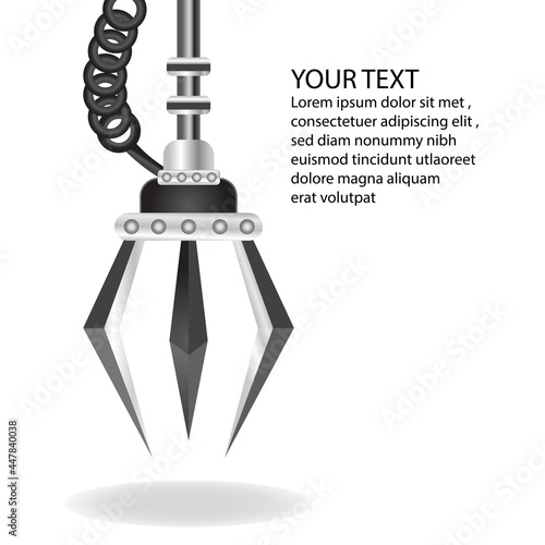 Chrome Robotic Claw 3 legs on a white background. Grip robotic claw in factory. Vector illustration of the claw game device.