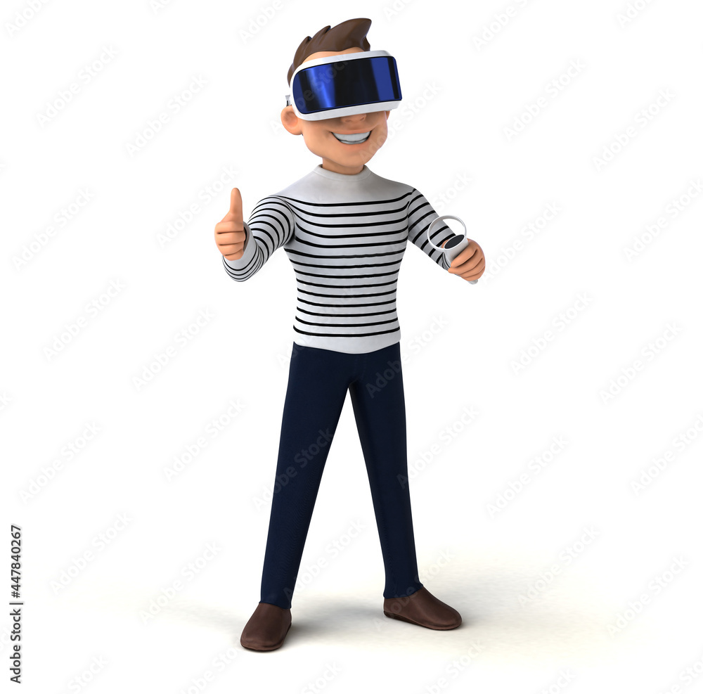 Fun 3D illustration of a cartoon man with a VR helmet Fun 3D illustration of a cartoon man with a VR helmet