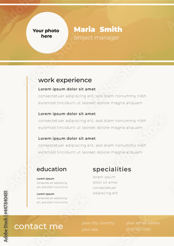 simple flat cv resume work template gradient colorful yellow