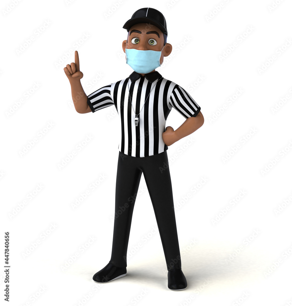 Fun 3D illustration of a black referee with a mask Fun 3D illustration of a black referee with a mask
