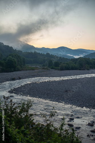 Morning by the mountain river photo