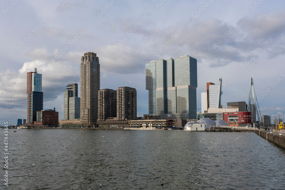 The Netherlands. Skyline of Rotterdam With Erasmus Bridge and Kop van Zuid The Netherlands. Skyline of Rotterdam With Erasmus Bridge and Kop van Zuid