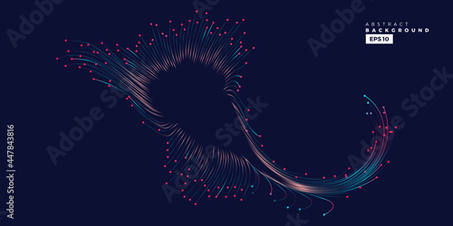 Evolution of data. Vector explosion motion dot lines background. Small particles strive out of center. vector illustration use for quantum technology, digital, science, music, communication.
