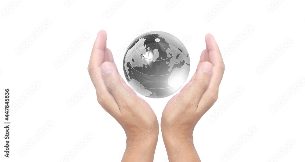 Glass globe in hand,Energy saving concept, image furnished by NASA Glass globe in hand,Energy saving concept, image furnished by NASA