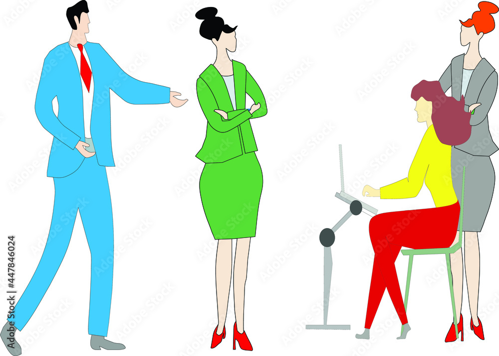 people in the office, discussions and work, vector drawing 