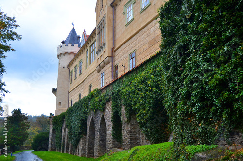Medieval Žleby castle (Zámek Žleby) on autumn day. Žleby, The Central Bohemian Region, Czech Republic