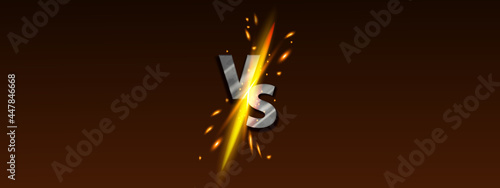 VS fight background, versus game battle vector abstract banner, sport duel competition backdrop. Metal letters, fire sparks on red. Championship challenge concept, contest symbol. VS background, light