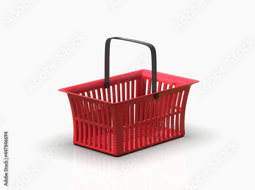 Empty Red Plastic Shopping Basket Isolated on White