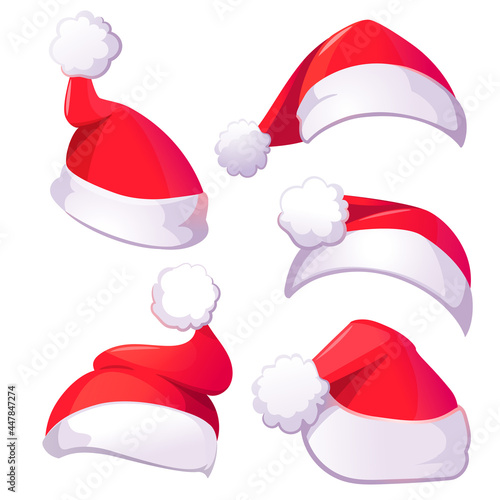 Red Santa Claus hats for Christmas or New Year