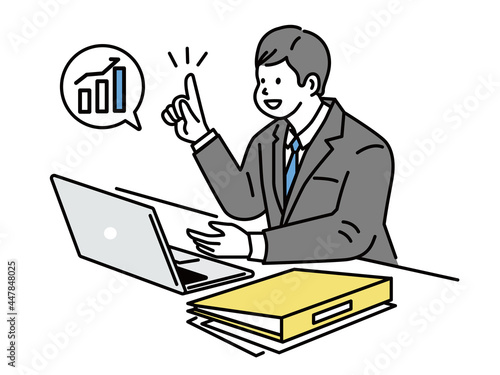 ビジネスマンのイラスト(男性、見積、投資、交渉、売込、積立、税金、お買い得、営業、金融、契約、プラン、セールス、パソコン) Businessman illustrations men, quotes, investments, negotiations, sales, accruals, taxes, deals, sales, finance, contracts, plans, sales