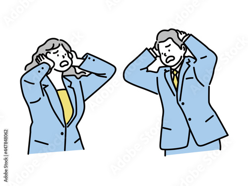 頭を抱えた男女のイラスト 悩み トラブル 苦悩 苦痛 多忙 焦る 失敗 挫折 心配 Worry Concerns Deadlines Distress Pain Busyness Impatience Have A Headache Businesswoman Head Have Smoke Concept Business Vektornyj Obekt Stock Adobe Stock