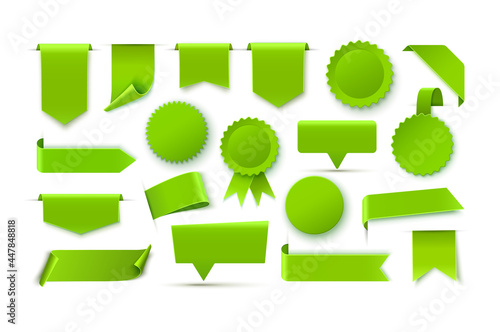 Green realistic blank tags isolated on white background. Vector illustration
