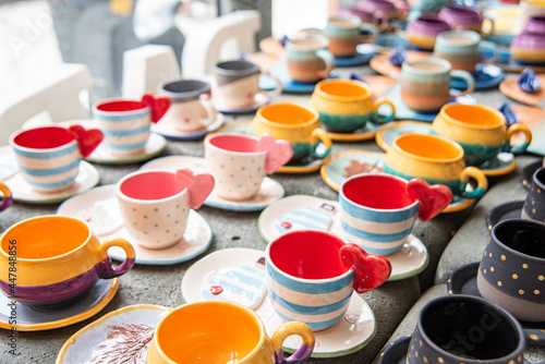 handmade ceramic coffee cups on table