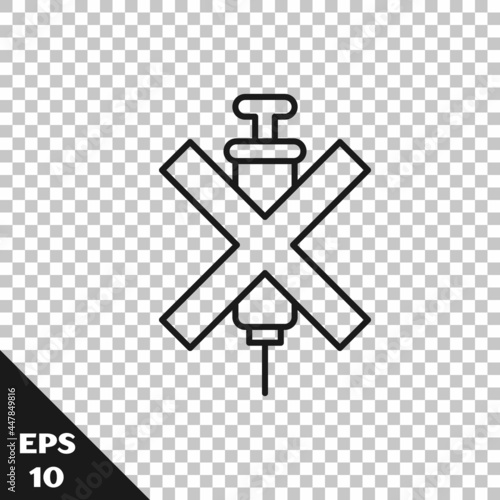 Black line No doping syringe icon isolated on transparent background. Vector