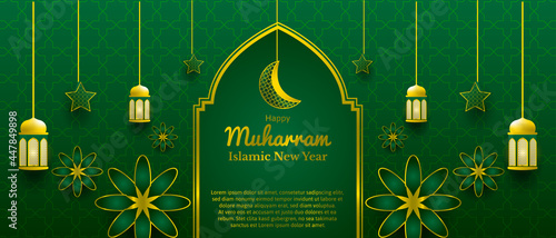 realistic muharram  islamic new year  banner template