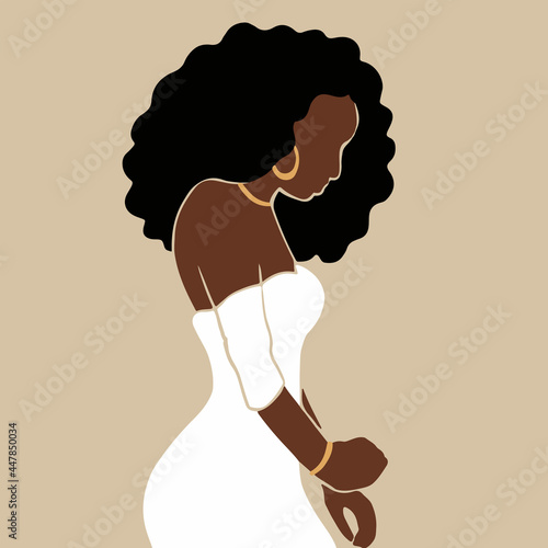 Beautiful Woman illustration in boho art style. Modern fashion background.