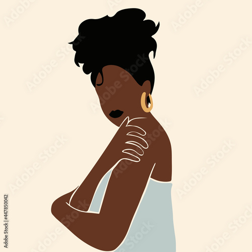 Beautiful Woman illustration in boho art style. Modern fashion background.