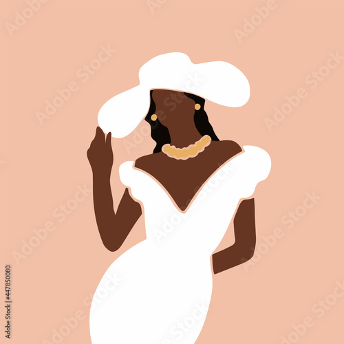 Beautiful Woman illustration in boho art style. Modern fashion background.