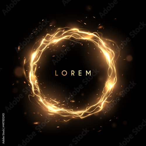 Golden circle lightning ring with sparks effect
