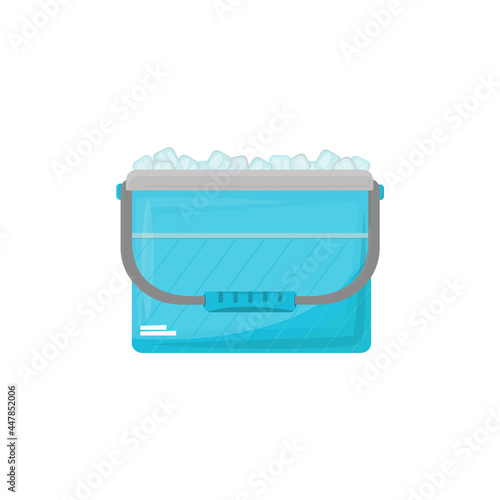 refrigerator bag is blue on white background. An open ice box. Portable portable cooler for road trips, trips to beach and taking medications. Vector illustration, flat