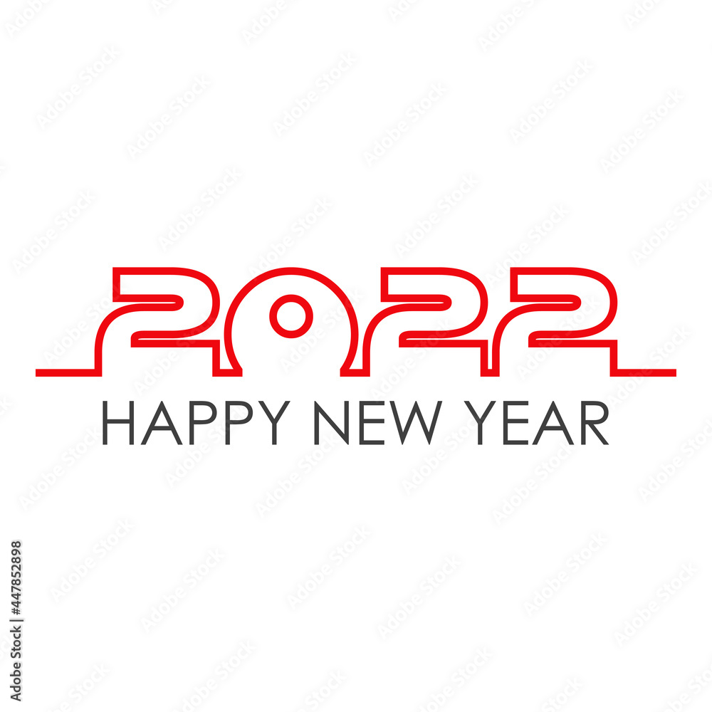 Banner con frase Happy New Year 2022 lineas de horizonte en color gris y rojo Banner con frase Happy New Year 2022 lineas de horizonte en color gris y rojo