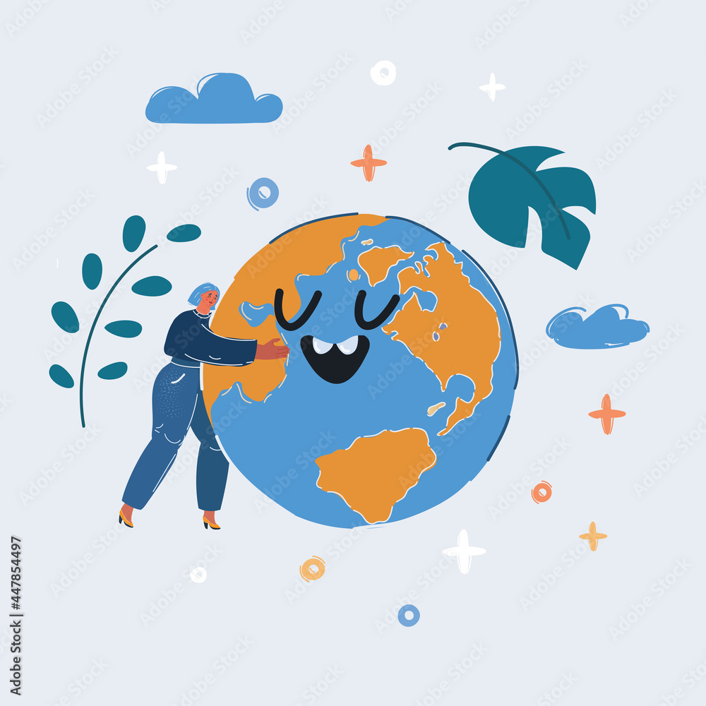 Fototapeta premium Vector illustration of woman hugging planet