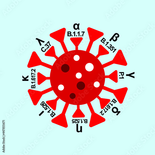 Illustration of covid-19 virus with variant of the disease symbol