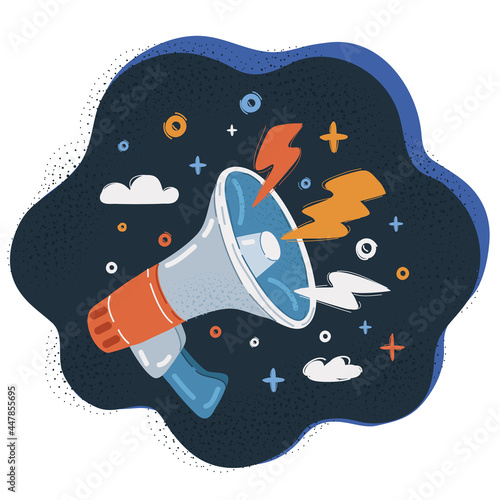 Vector illustration of Red and black poster with megaphone and lightning