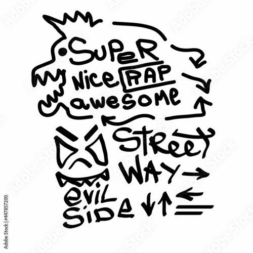 Many graffiti tags on a white background. Vector art.