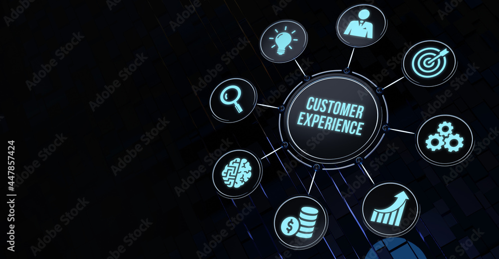 Internet, business, Technology and network concept. CUSTOMER EXPERIENCE inscription, social networking concept. Internet, business, Technology and network concept. CUSTOMER EXPERIENCE inscription, social networking concept.