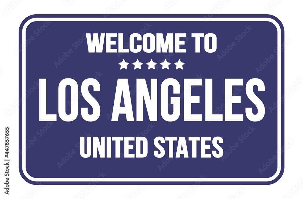 WELCOME TO LOS ANGELES - UNITED STATES, words written on blue street sign stamp WELCOME TO LOS ANGELES - UNITED STATES, words written on blue street sign stamp