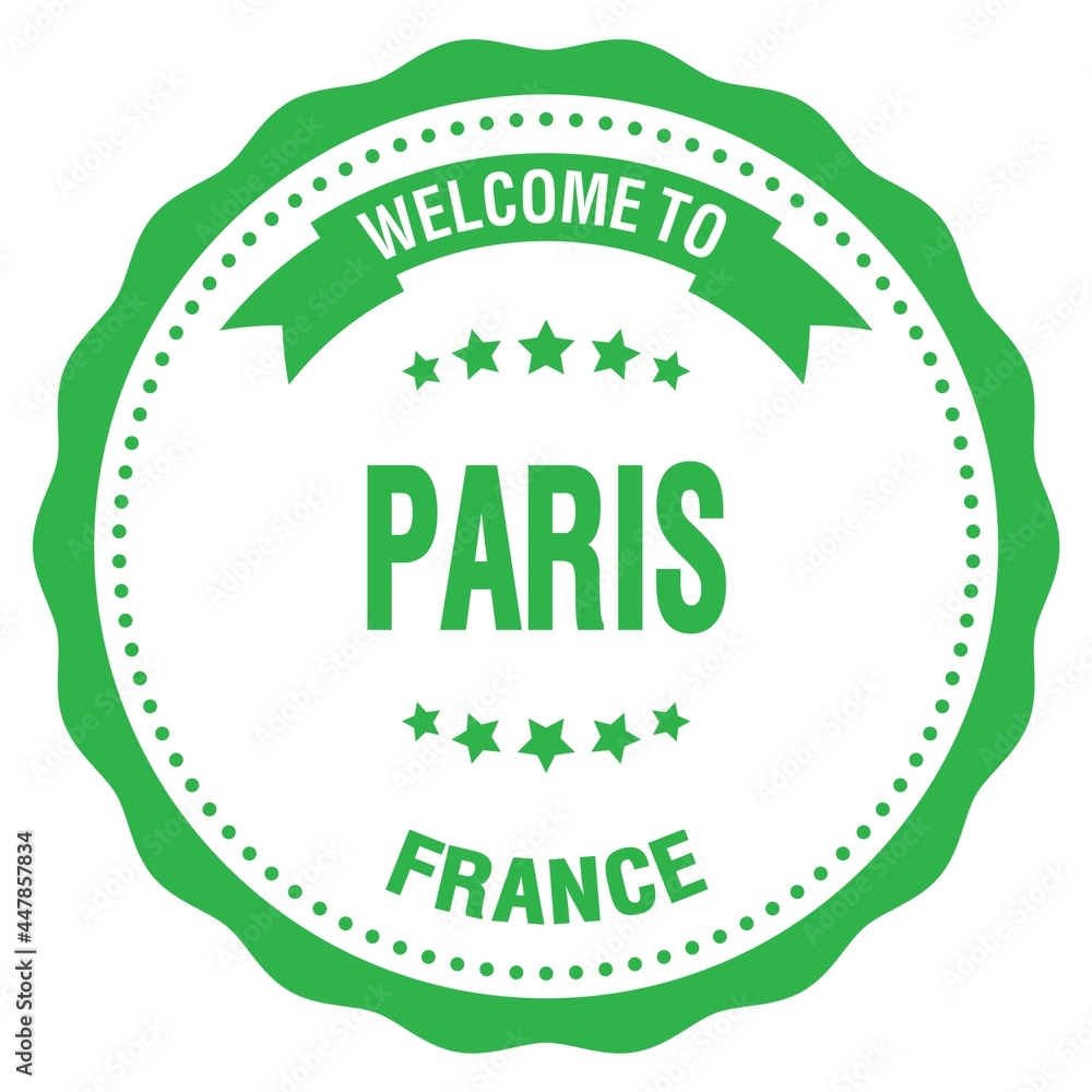 WELCOME TO PARIS - FRANCE, words written on yellow stamp WELCOME TO PARIS - FRANCE, words written on yellow stamp