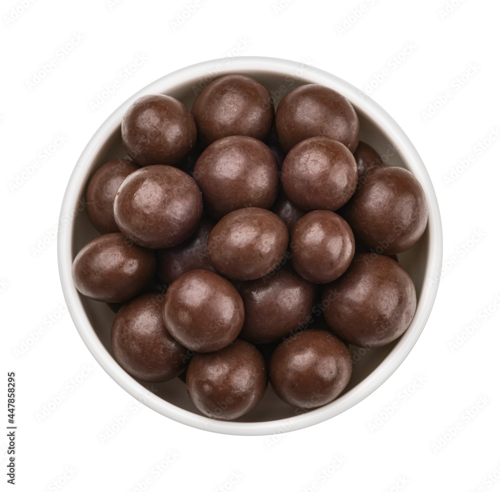 Chocolate balls in bowl isolated on white background Chocolate balls in bowl isolated on white background