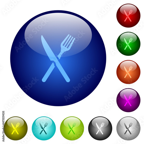 Fork and knife in crossed position color glass buttons