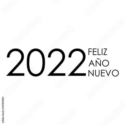 Banner con frase Feliz Año Nuevo 2022 en español en color negro